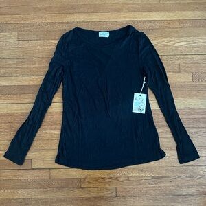 Black Long Sleeve with Mesh V-Neck